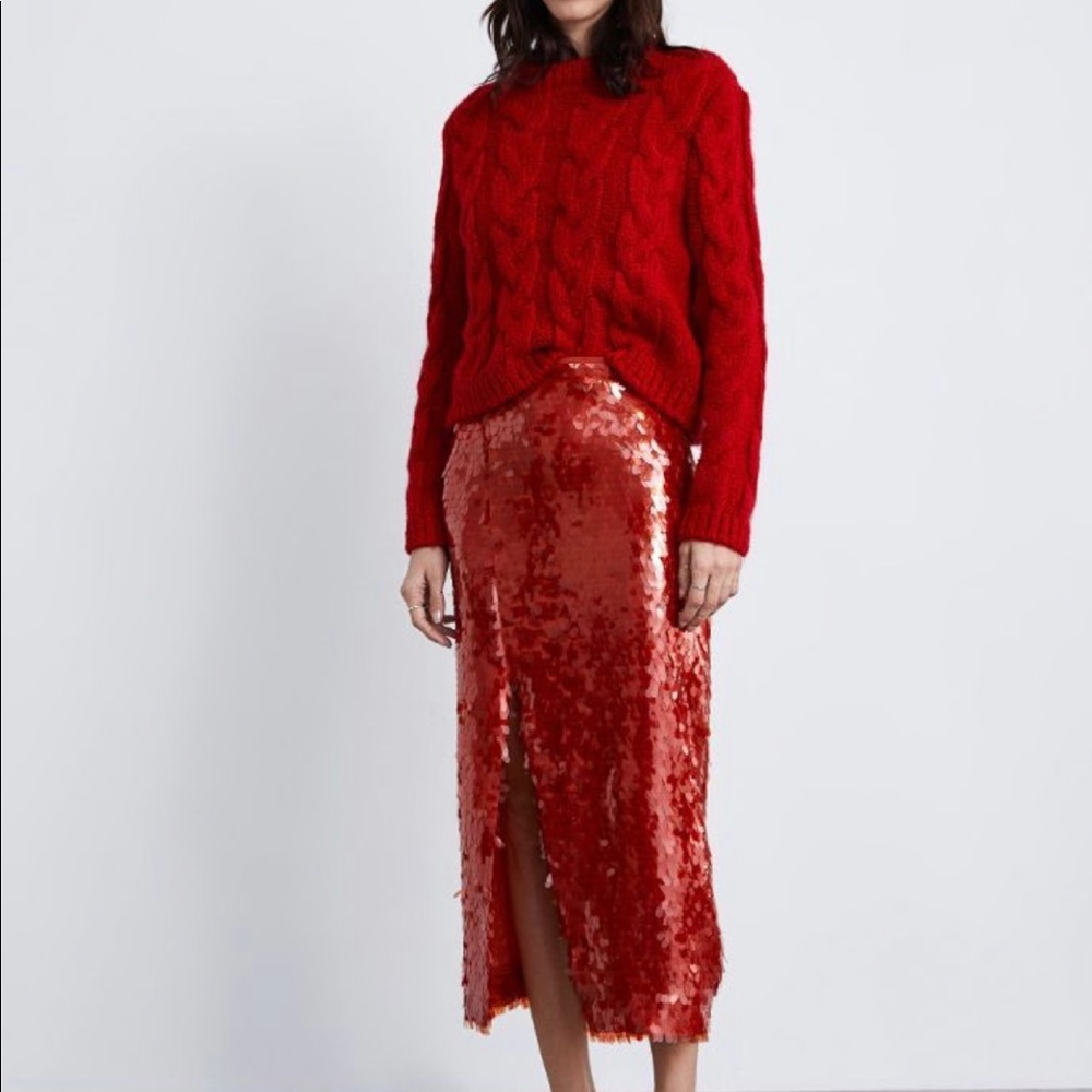 Zara sequin red skirt XS NWT